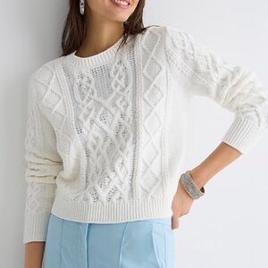 J. Crew White Cable Knit Crystal Embellishments Sweater Top, Large